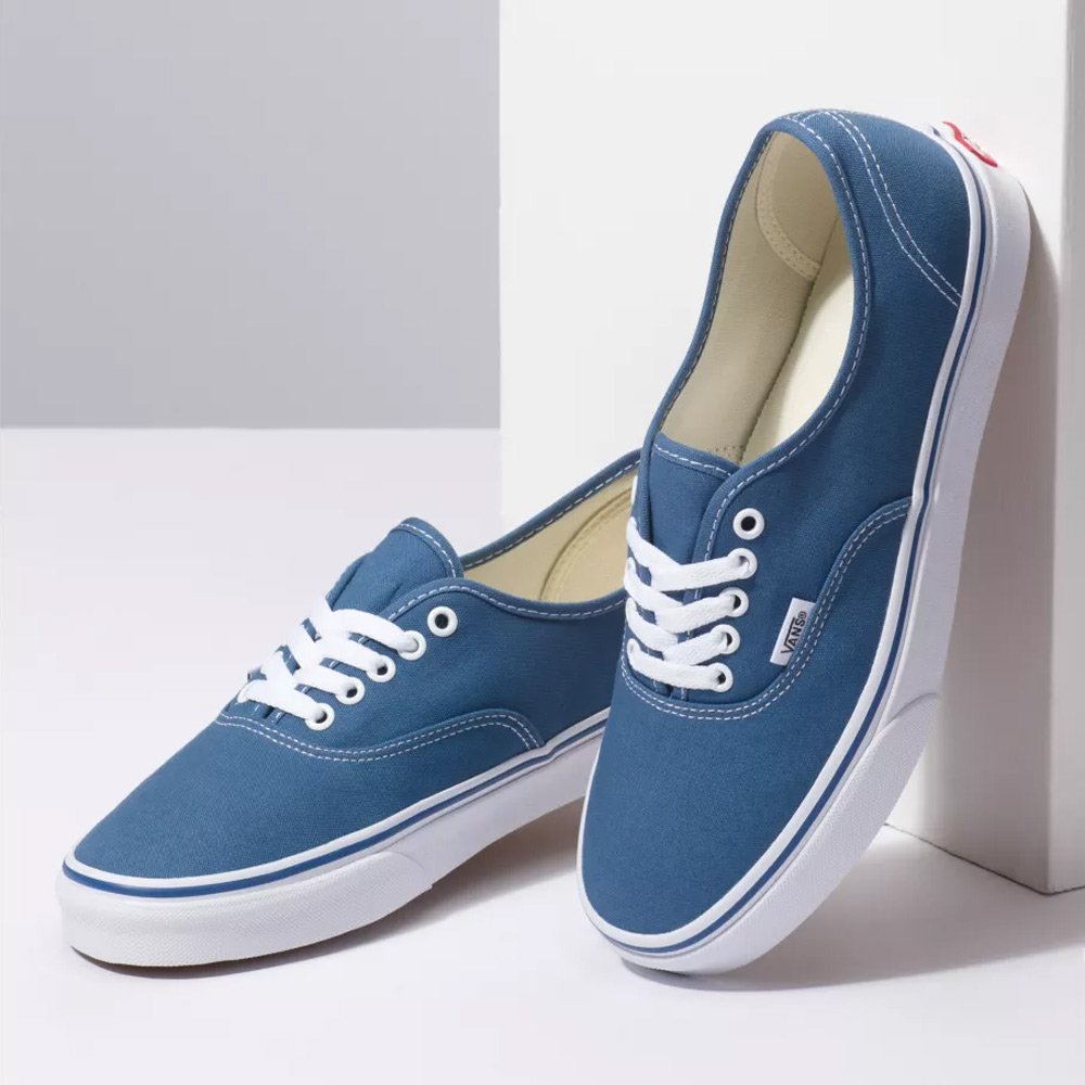 vans authentic blue on feet